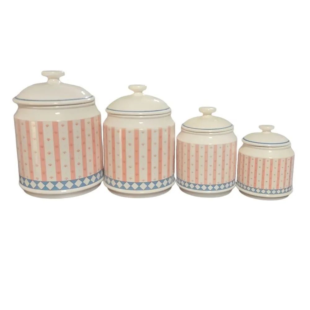 Vintage Lisa Berrett Canister Set 8 Piece 4 with Lids Country Tabby Cat - Picture 6 of 11